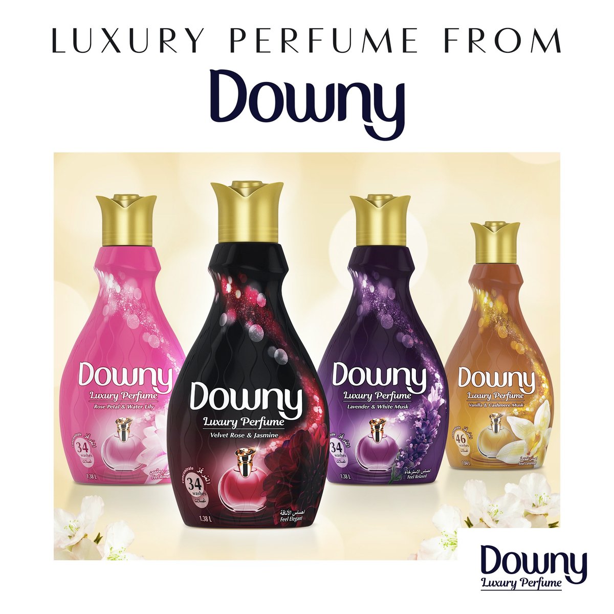 Downy Luxury Perfume Collection Concentrate Fabric Softener Velvet Rose & Jasmine Dual Pack 2 x 880ml 