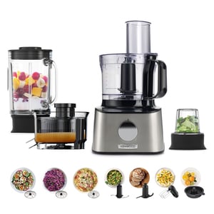 Kenwood Food Processor 800W Multi-Functional With 3 Stainless Steel Disks, Glass Blender, Glass Mill, Juicer Extractror, Dual Metal Whisk, Dough Maker, Citrus Juicer Fdm307Ss Silver
