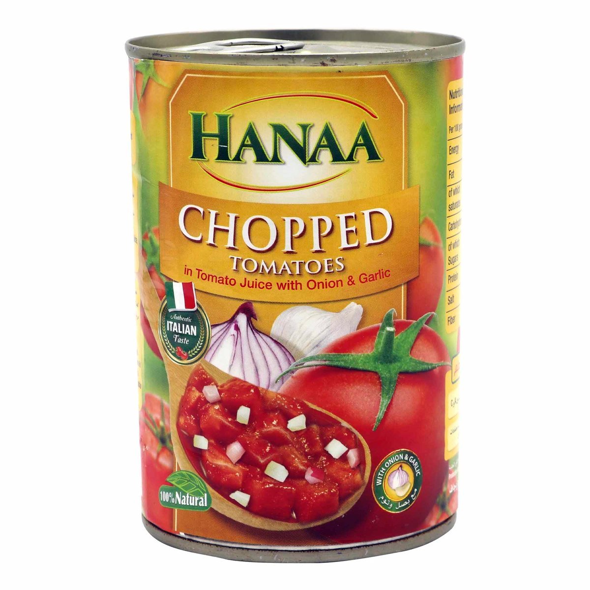 Hanaa Chopped Tomatoes In Tomato Juice With Onion And Garlic 400g