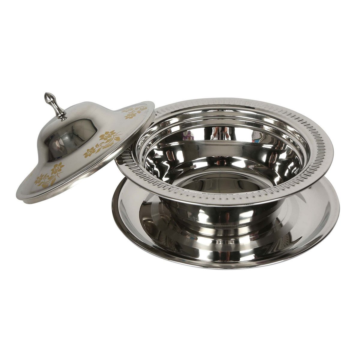 Chefline Stainless Steel Date Bowl Gold Print With Lid 18cm