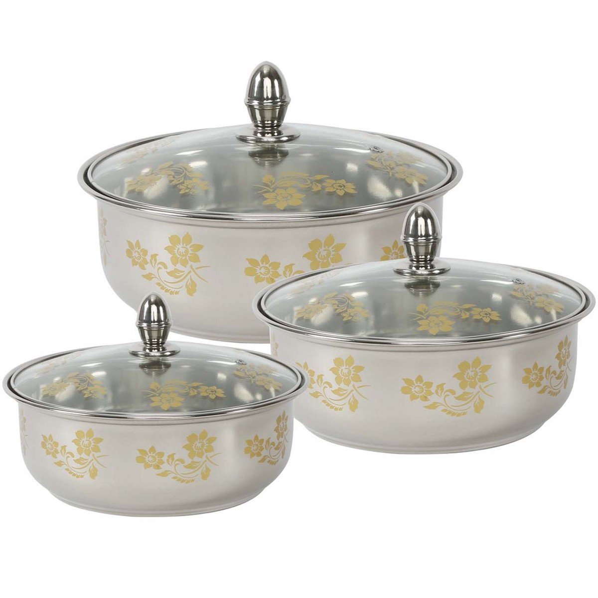 Chefline Stainless Steel Dish With Glass Lid ROZANA 3pcs