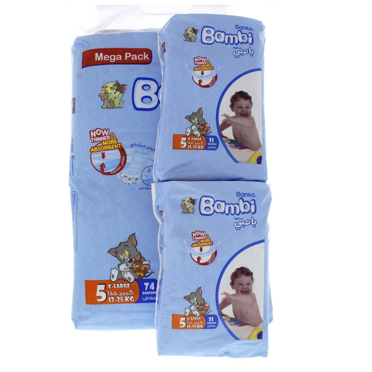 Sanita Bambi Baby Diaper Size 5 Extra Large 13-25kg Mega Pack 74pcs + 2 x 11pcs