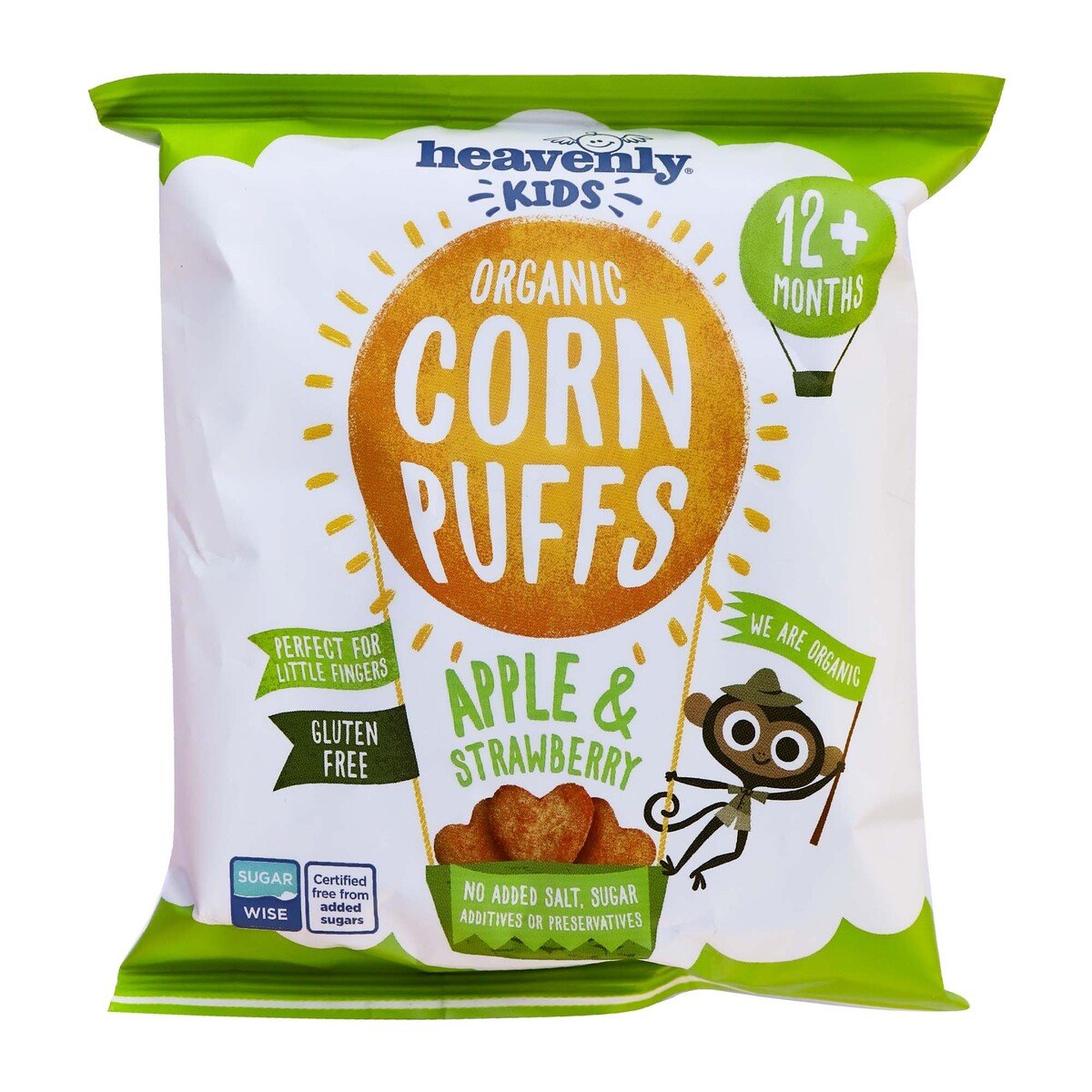 Heavenly Kids Organic Corn Puffs Apple &Strawberry 12+ months 15g