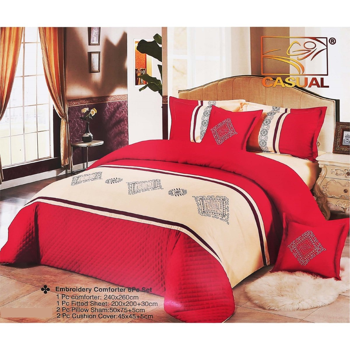 Casual Comforter 6pcs Set Embroidery Assorted Colors & Designs