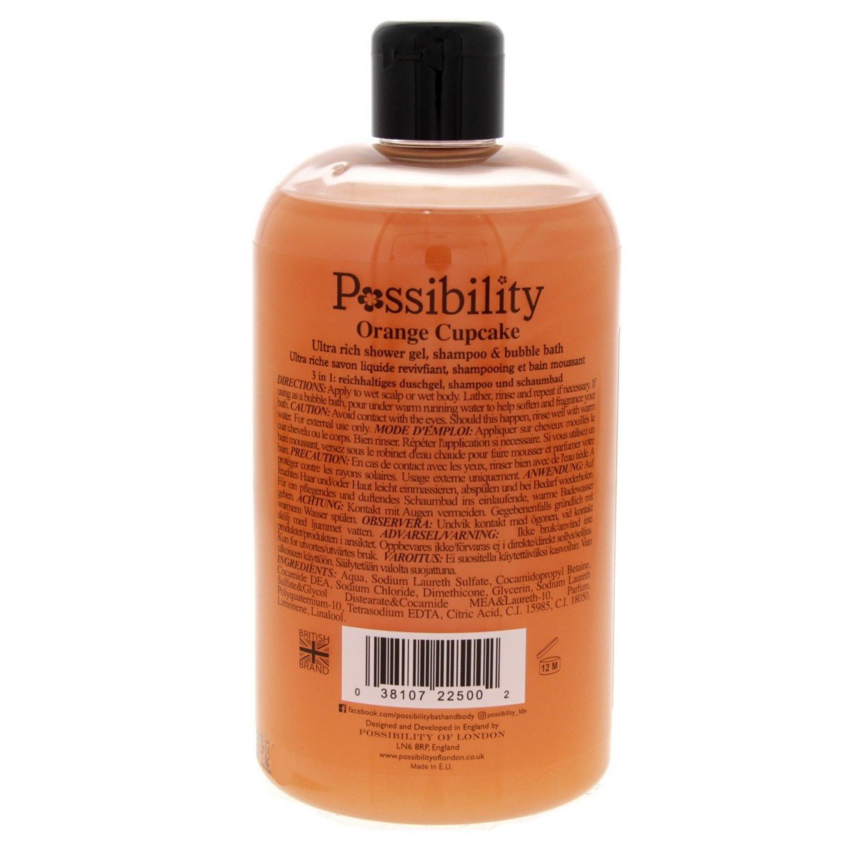 Possibility Orange Cupcake Ultra Rich Shower Gel Shampoo And Bubble Bath 525 ml