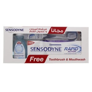 Sensodyne Rapid Action Toothpaste 75 ml + Toothbrush 1 pc + Mouthwash 50 ml