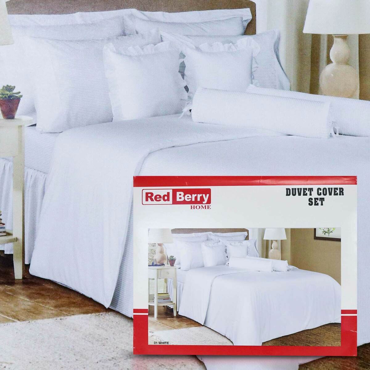 Red Berry Quilt Cover King 3pc Set White