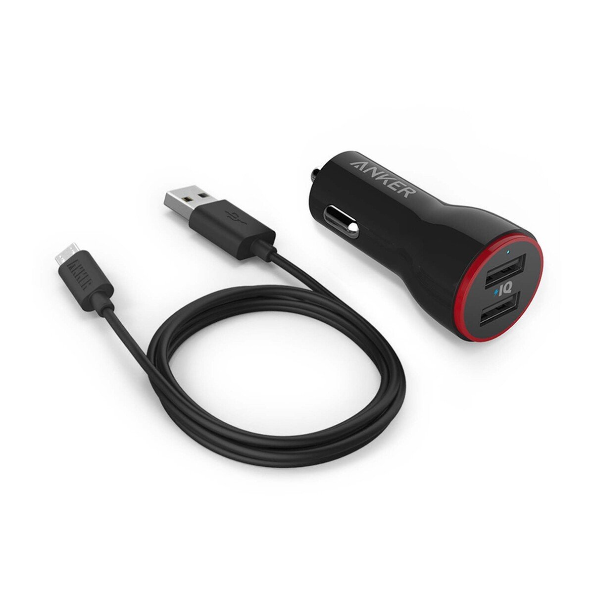 Anker 24W 2-Port Car Charger with 3ft Miro USB Cable Black