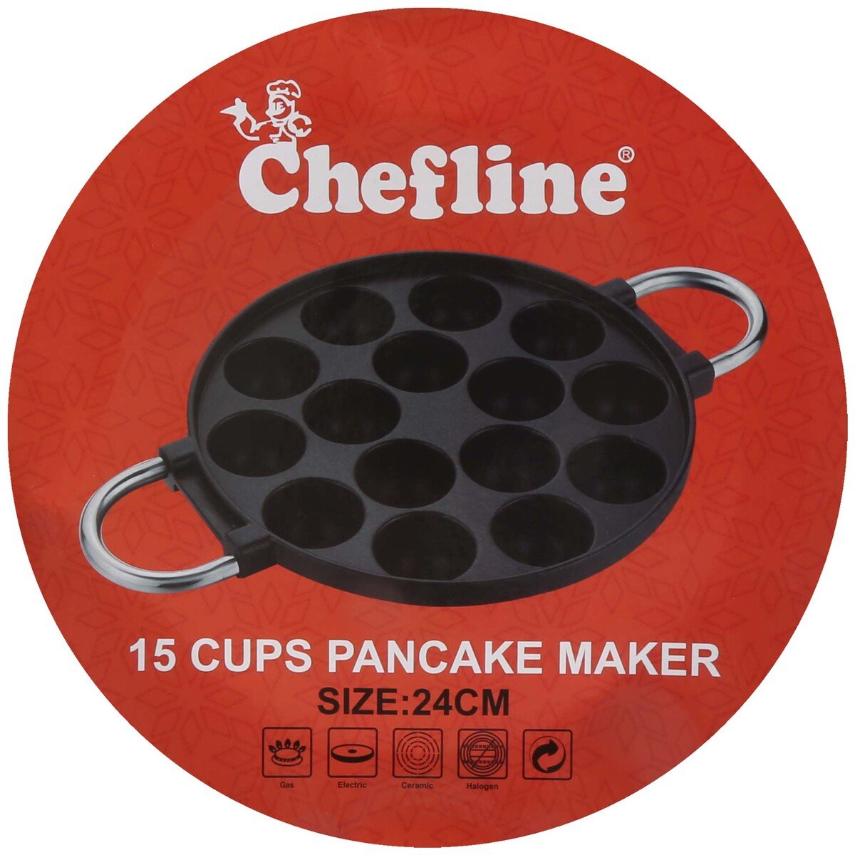 Chefline Aluminum Pancake Maker/Paniyaram Pan Mini, 24 cm, Black, XGP-15C
