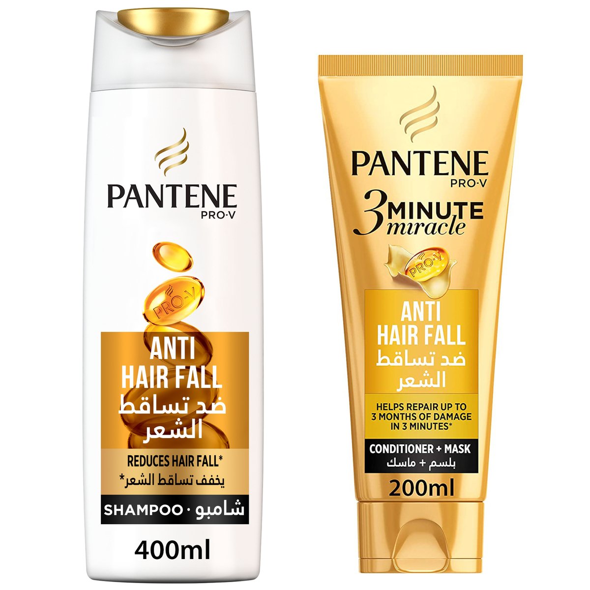 Pantene Pro-V 3 Minute Miracle Anti-Hair Fall Conditioner + Mask 200 ml & Pantene Pro-V Anti-Hair Fall Shampoo 400 ml