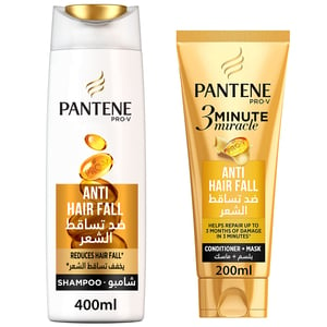 Pantene Pro-V 3 Minute Miracle Anti-Hair Fall Conditioner + Mask 200ml & Pantene Pro-V Anti-Hair Fall Shampoo 400ml