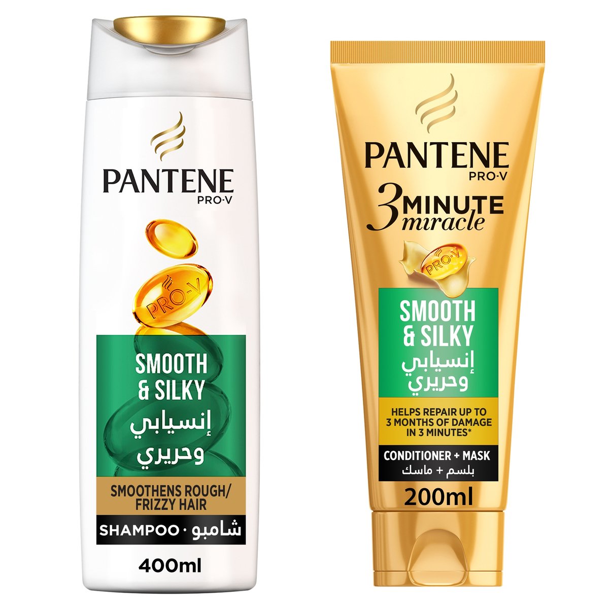 Pantene Smooth & Silky Shampoo 400 ml + 3 Minute Miracle Smooth & Silky Conditioner 200 ml
