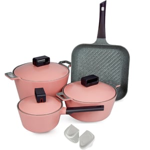 Neoflam Cube Die-Cast Granite Cookware Set Pink 8pcs