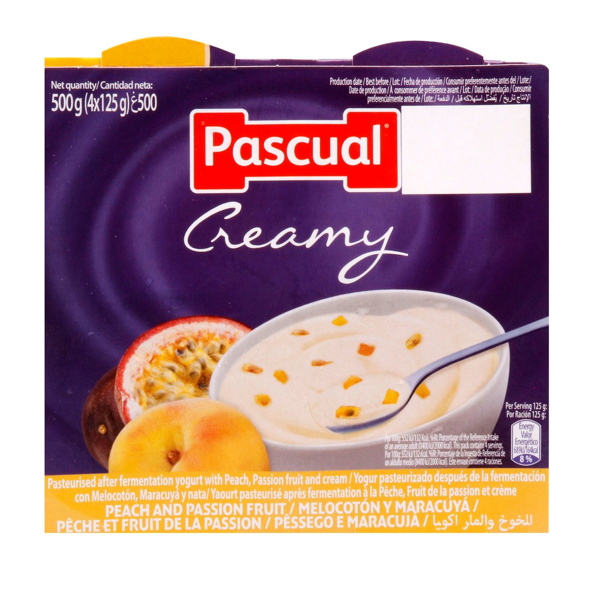 Pascual Creamy Yogurt Peach And Passion Fruit 4 x 125 g