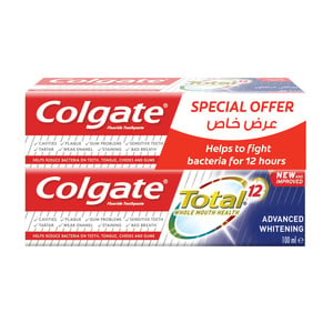 Colgate Total 12 Whole Mouth Health Toothpaste Advanced Whitening 2 x 100ml