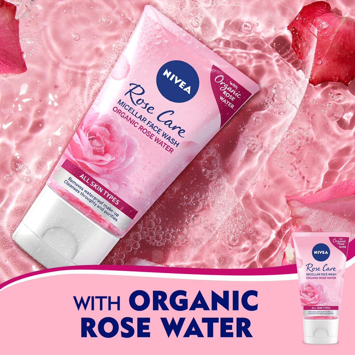 Nivea Micellar Organic Rose Water Face Wash All Skin Types 150ml