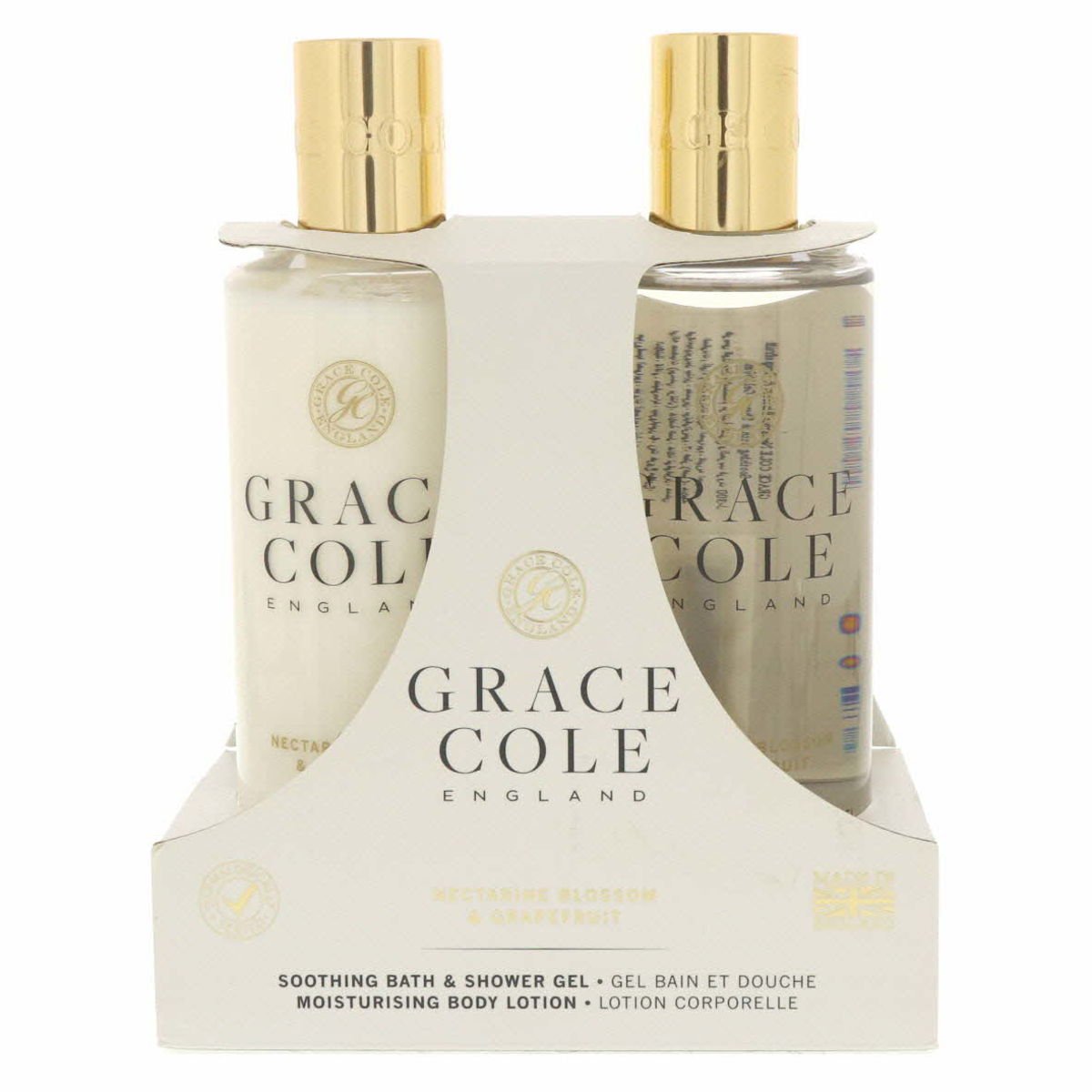 Grace Cole Soothing Bath Shower Gel 300ml + Moisturising Body Lotion 300ml Nectarine Blossom And Grapefruit