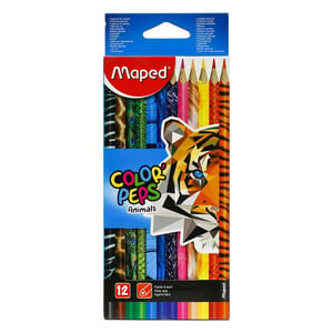 مابيد كولور بيبز أقلام تلوين خشبية بنقشة حيوانات G48MD832212 12 لون