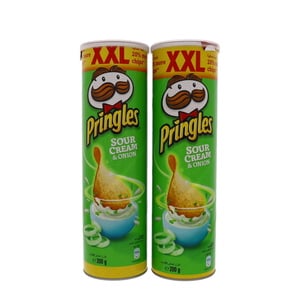 برينجلز اكس اكس لارج رقائق البطاطس بالكريمة الحامضة و البصل ٢ x ٢٠٠ جم