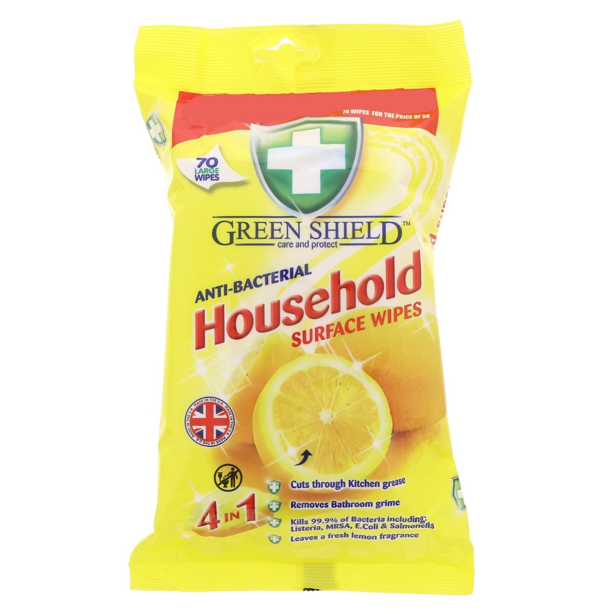 Green Shield Anti Bacterial Household Surface Wipes 70Pcs