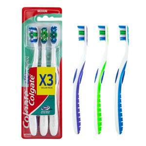 كولجيت فرشاة أسنان 360 للتنظيف الكامل للفم متوسط 2 + 1