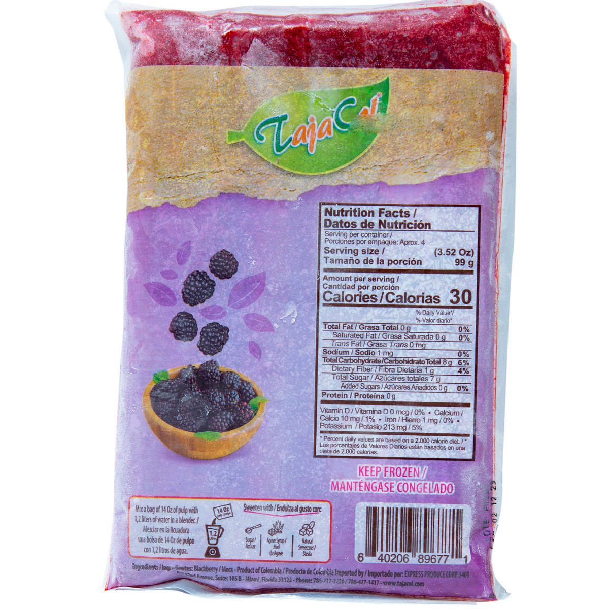 Taja Col Frozen Blackberry Fruit Pulp 14 oz