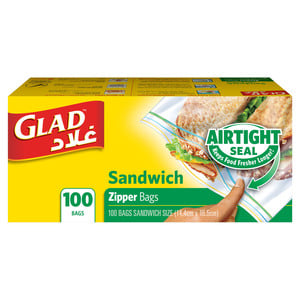 Glad Zipper Food Storage Sandwich Bags Size 14.4cm x 16.5cm 100pcs