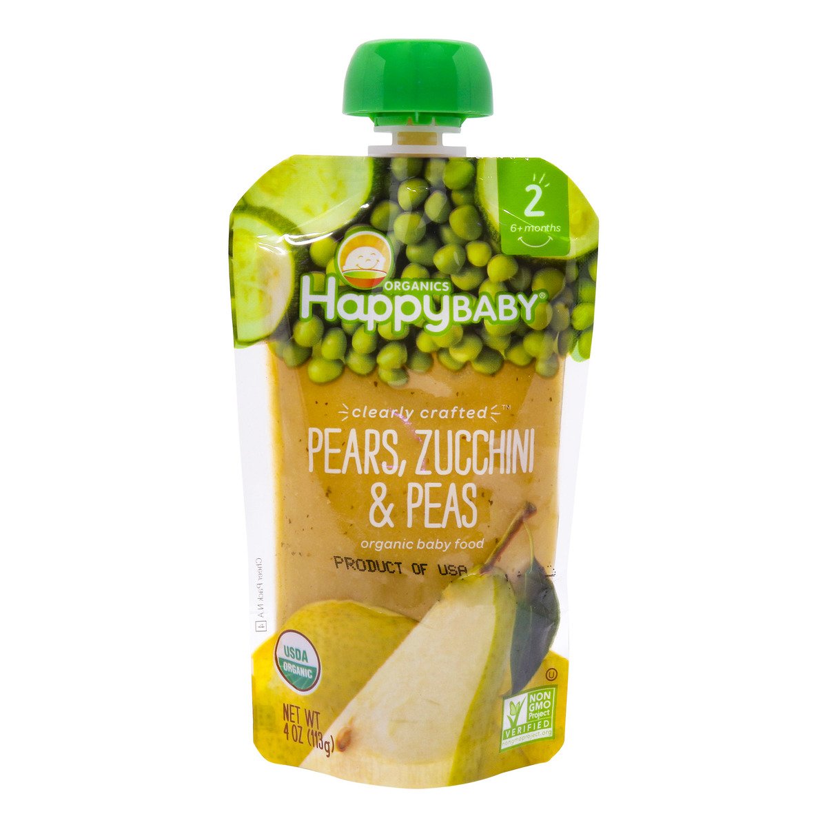 Happy Baby Organic Baby Food Pears, Zucchini & Peas 113g