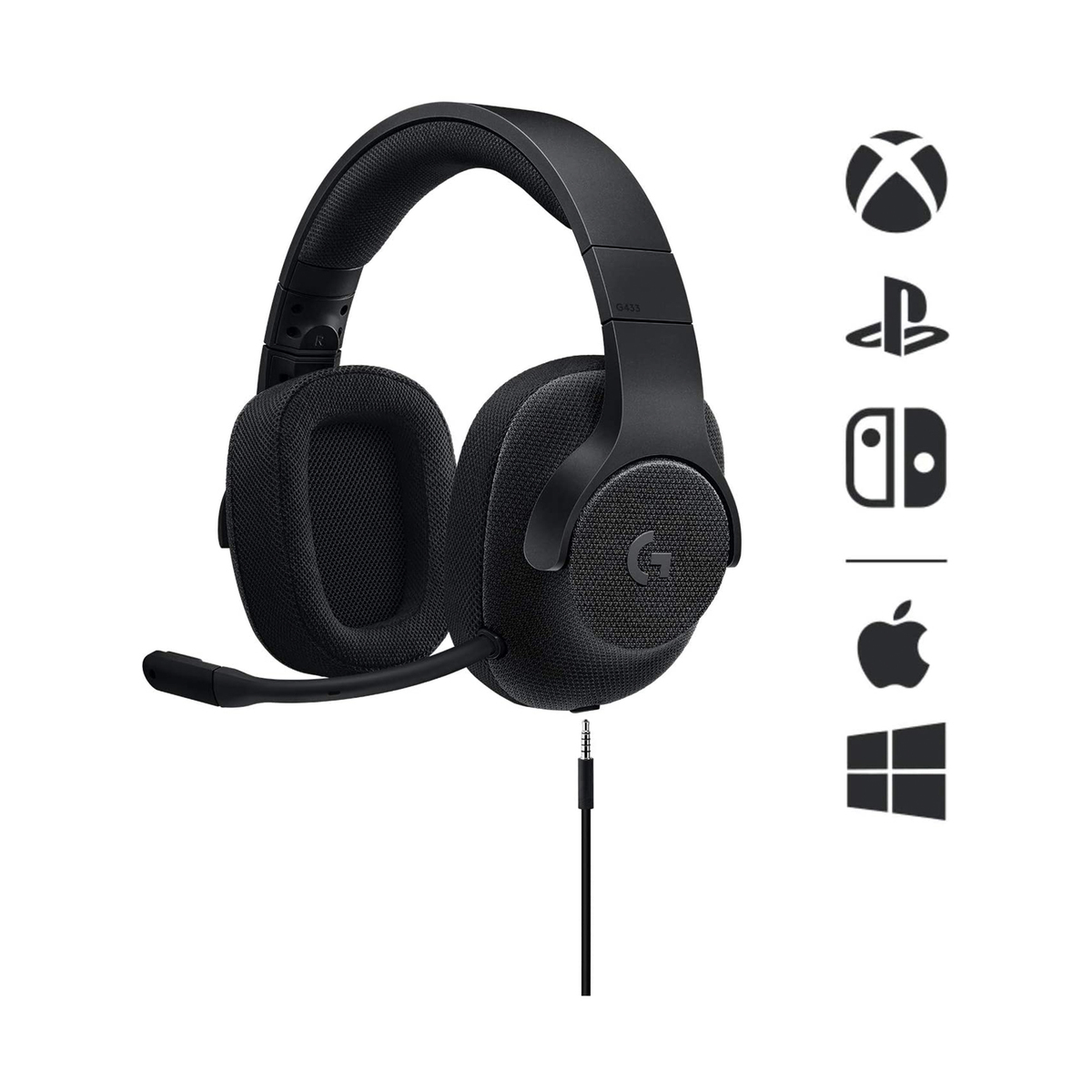 Logitech G433 Wired Surround Gaming Headset, Triple Black