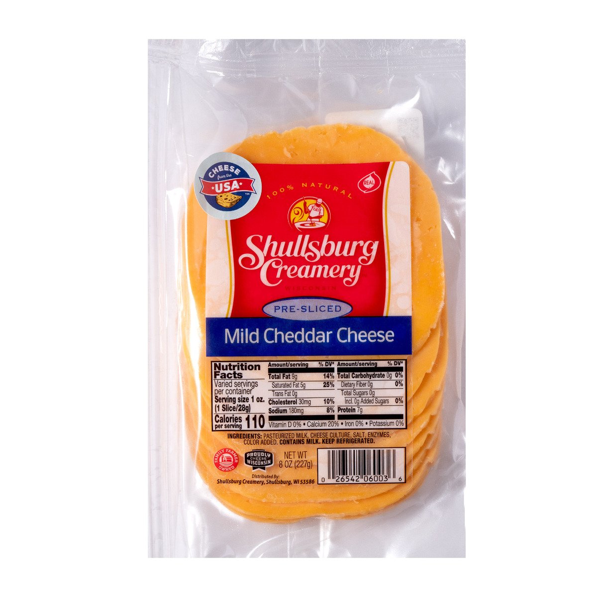 Shullsburg Creamery Pre-Sliced Mild Cheddar Cheese 227g