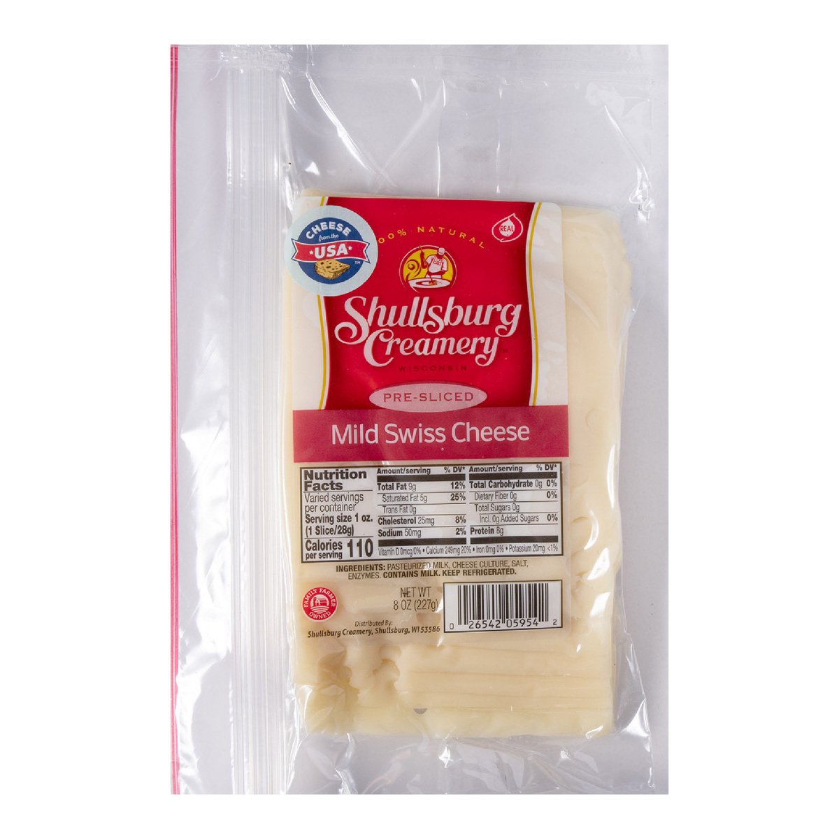 Shullsburg Creamery Pre-Sliced Mild Swiss Cheese 227 g
