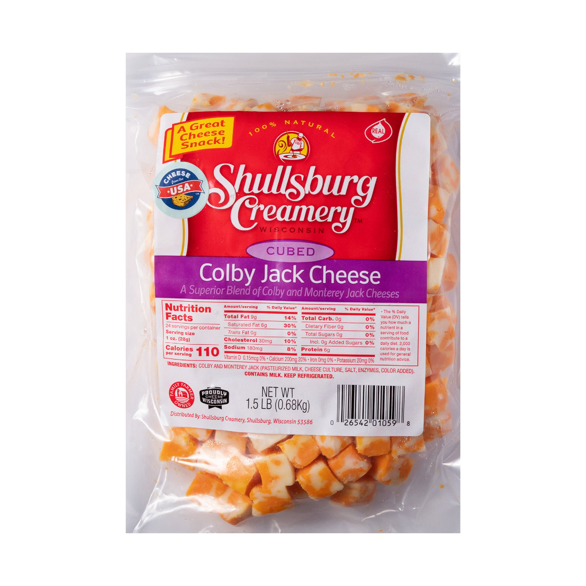 Shullsburg Creamery Cubed Colby Jack Cheese 680 g