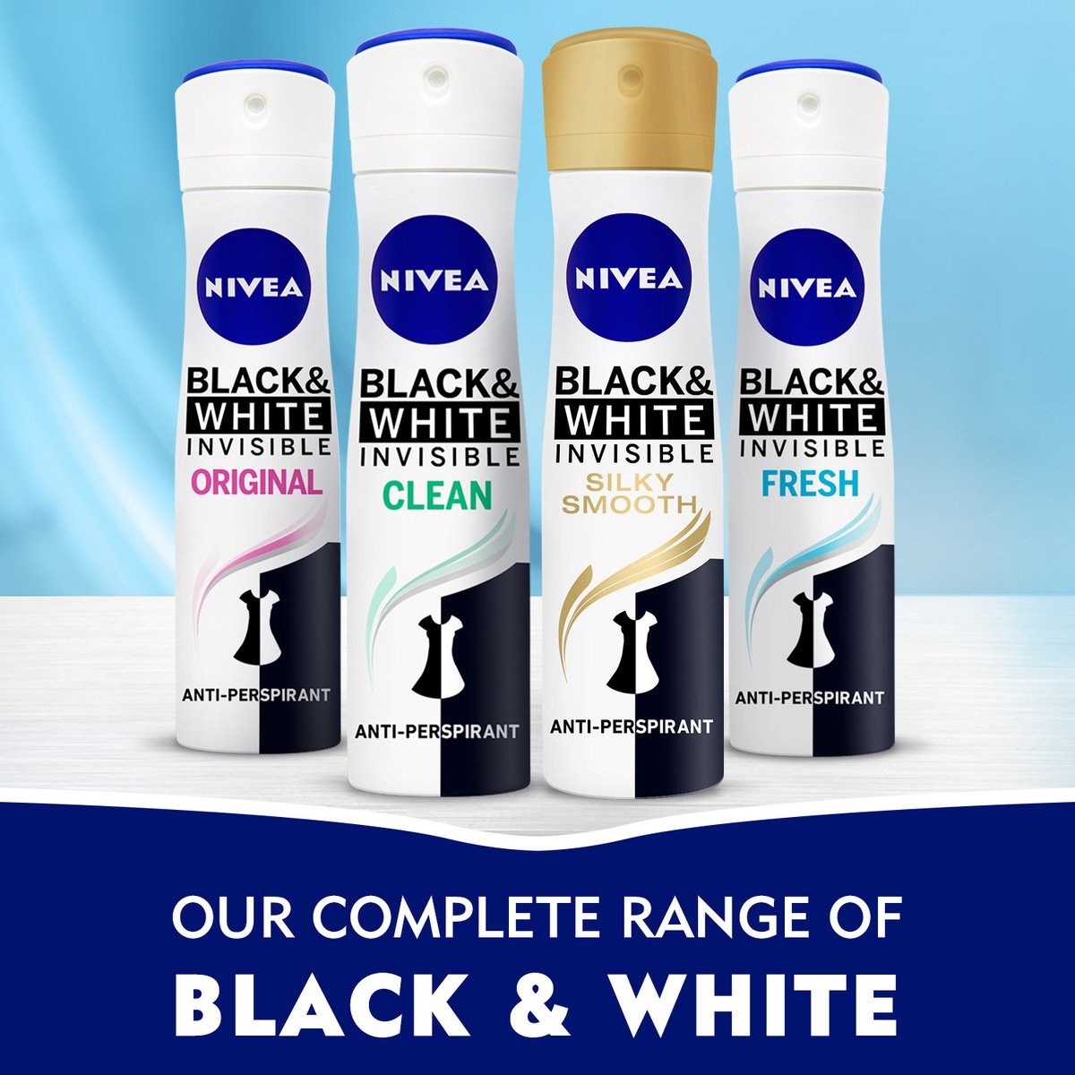 Nivea Black & White Antiperspirant for Women Spray Invisible Silky Smooth, 150 ml