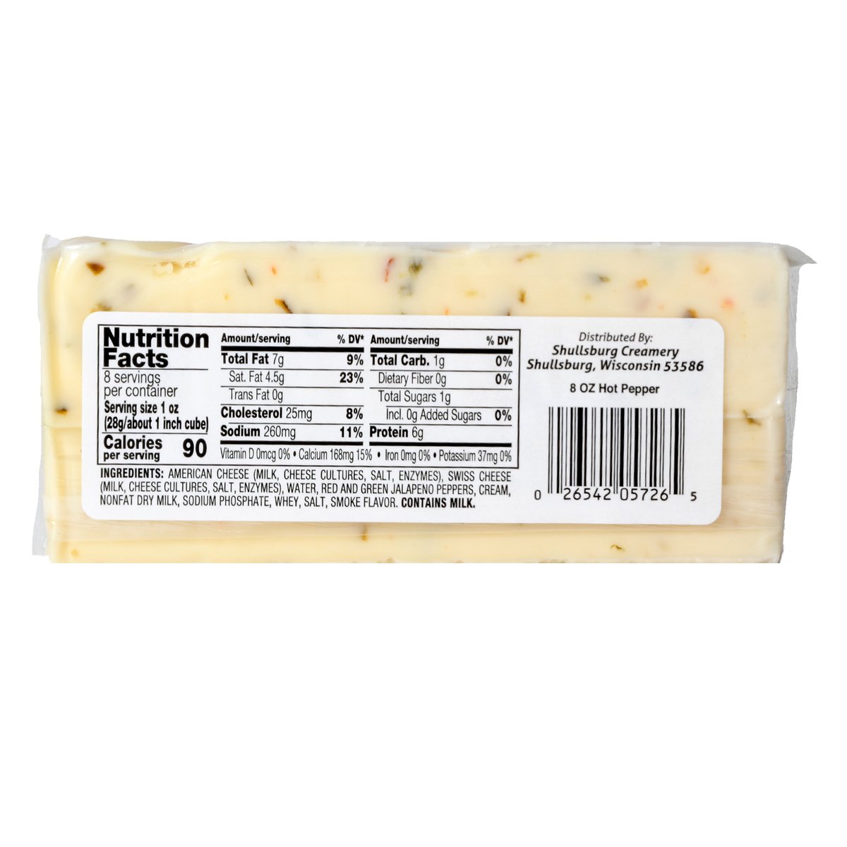 Shullsburg Creamery Hot Pepper Pasteurized Process Cheese With Jalapeno Pepper 227 g
