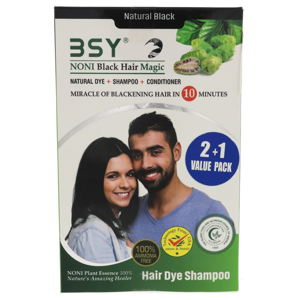 Bsy Noni Black Hair Magic Hair Dye Shampoo 3 x 20ml