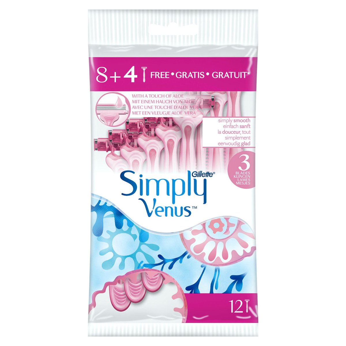 Gillette Simply Venus 3 Women's Disposable Razor 8+4