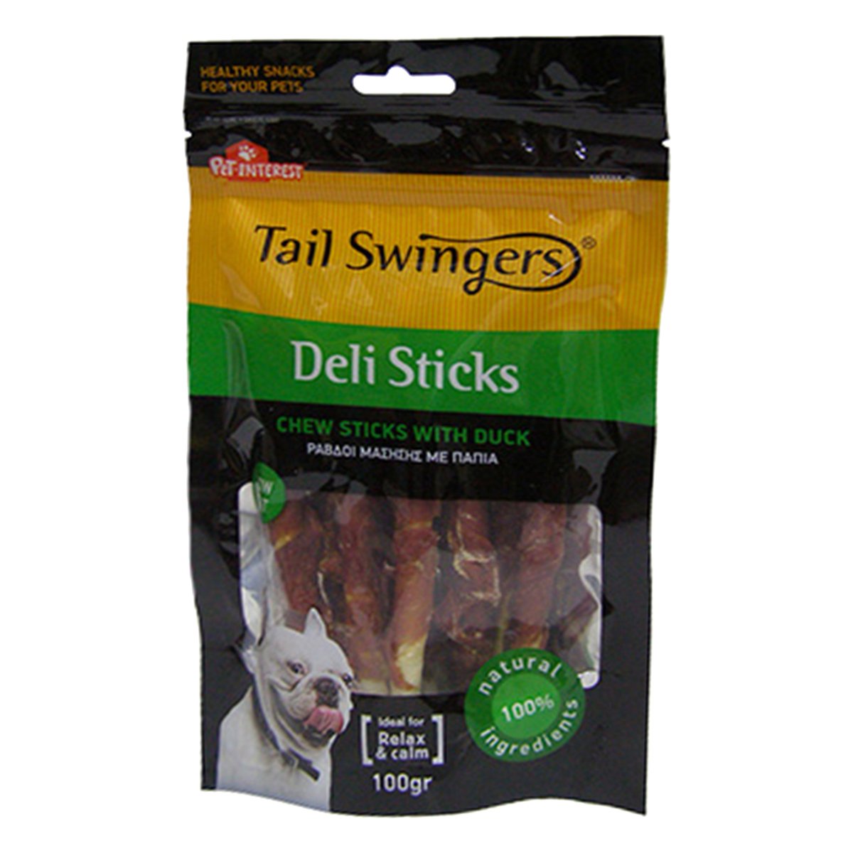 Pet Interest Tail Swingers Dog Chew Sticks With Duck 100g