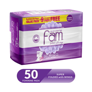 Fam Sanitary Pads Folded With Wings 50pcs