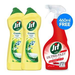 Jif Lemon Cream Cleaner 2 x 500 ml + Ultra Fast Cleaner Spray 460 ml
