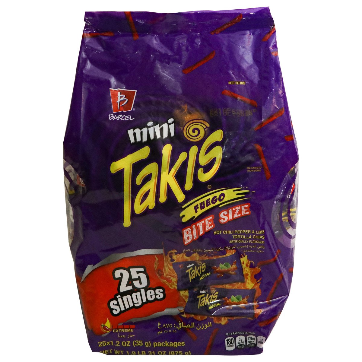 Takis Fuego Hot Chili Pepper & Lime Bite Size Tortilla Chips 25 x 35 g