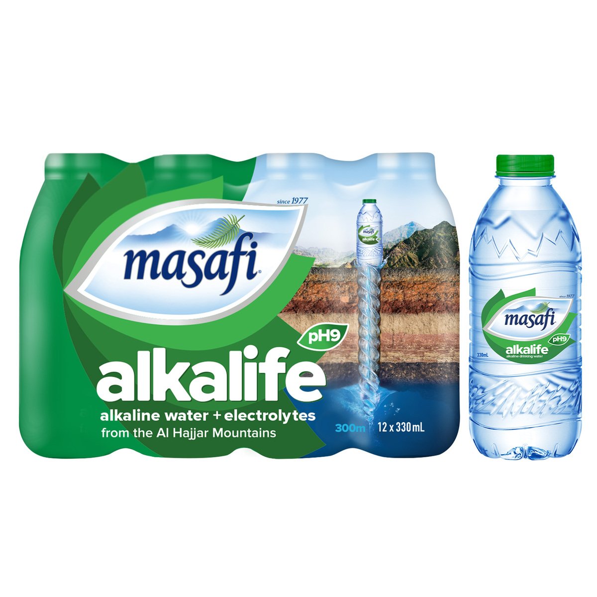 اشتري قم بشراء Masafi Alkalife Alkaline Water 12 x 330 ml Online at Best Price من الموقع - من لولو هايبر ماركت Mineral /Spring Wate في الامارات
