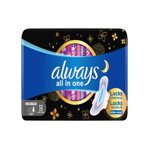 Always All in One Ultra Thin Night Sanitary Pads With Wings 12pcs