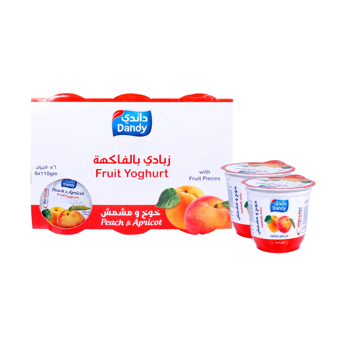 Dandy Fruit Yoghurt Peach and Apricot 6 x 110g