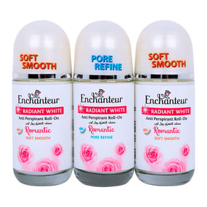Enchanteur Radiant White Anti-Perspirant Roll On Assorted 3 x 50ml