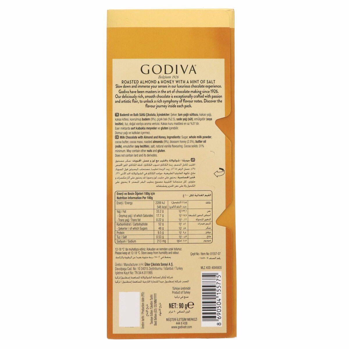 Godiva Milk Chocolate With Roasted Almond & Honey 90 g