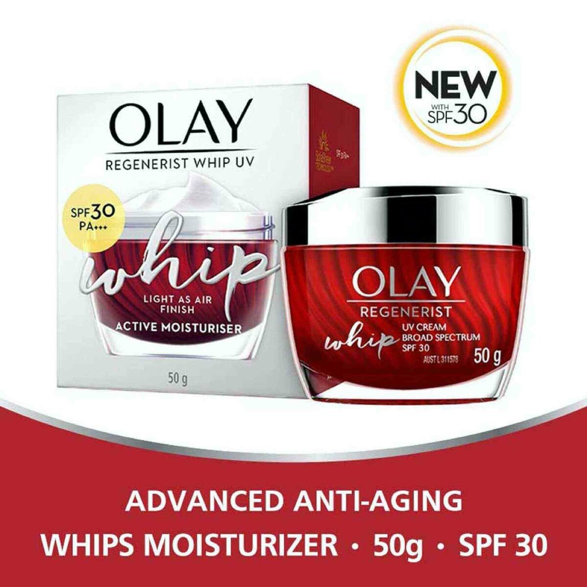 Olay Regenerist Whip Lightweight Face Moisturiser Without Greasiness With Hyaluronic Acid SPF30 50 g