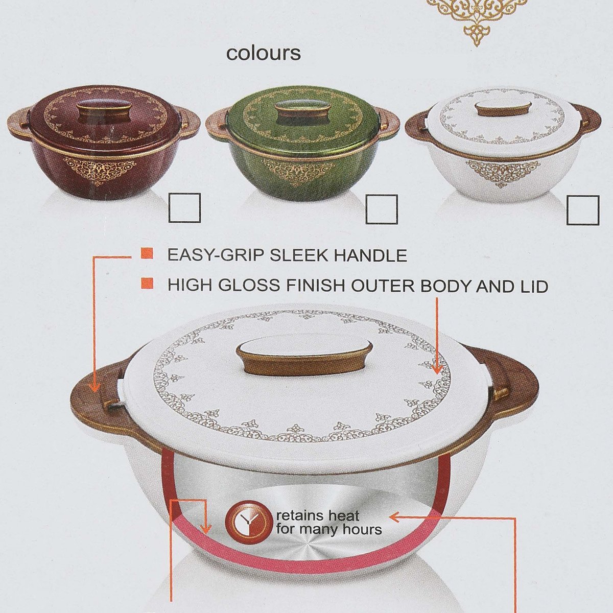 Chefline Plastic Hot Pot ORNAMAX 3pcs 1L+2L+3Ltr Assorted Color