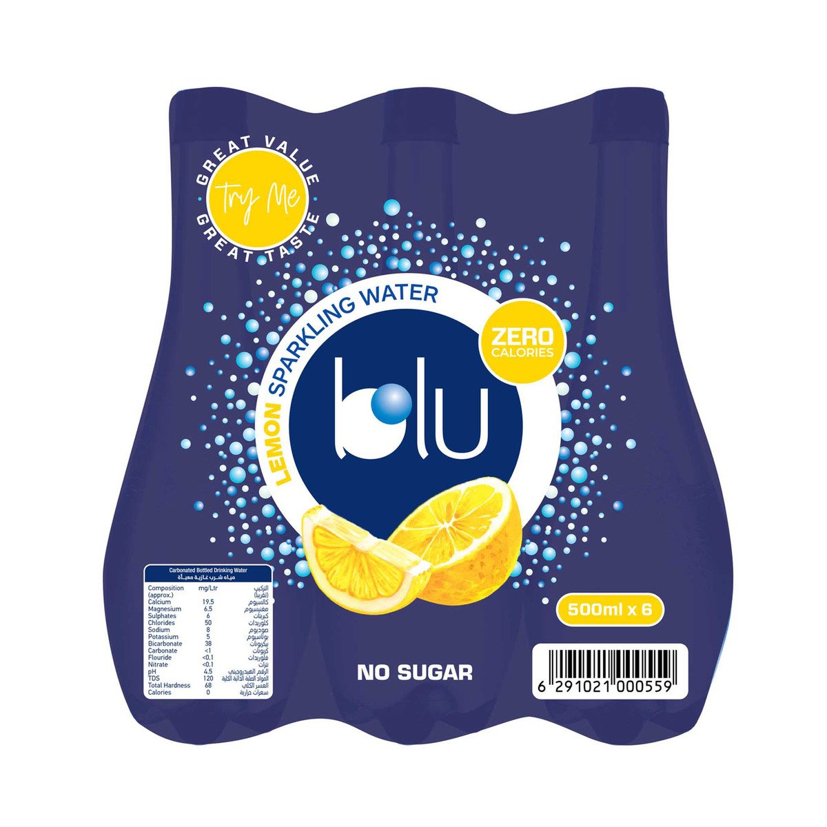 Buy Blu Sparkling Water Lemon 500 ml Online at Best Price | Sparkling water | Lulu UAE in UAE