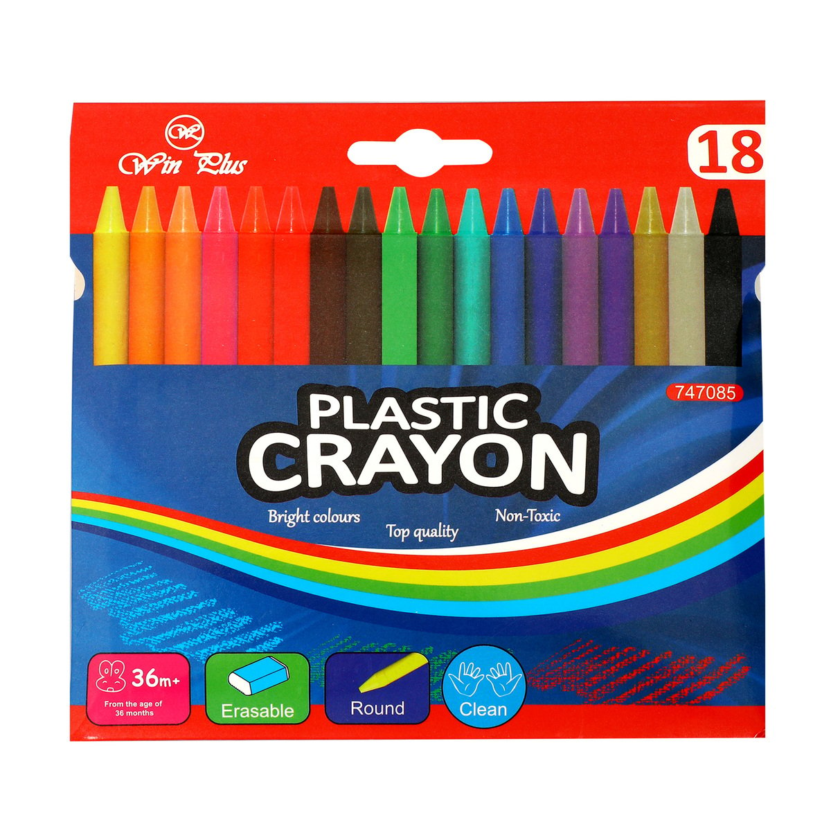 Win Plus Plastic Crayons 747085 18Pcs