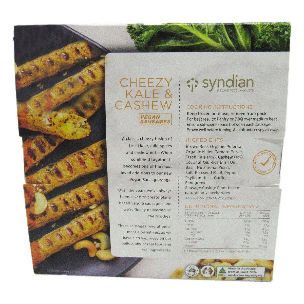 Syndian Vegan Sausage Cheezy Kale & Cashew 300g